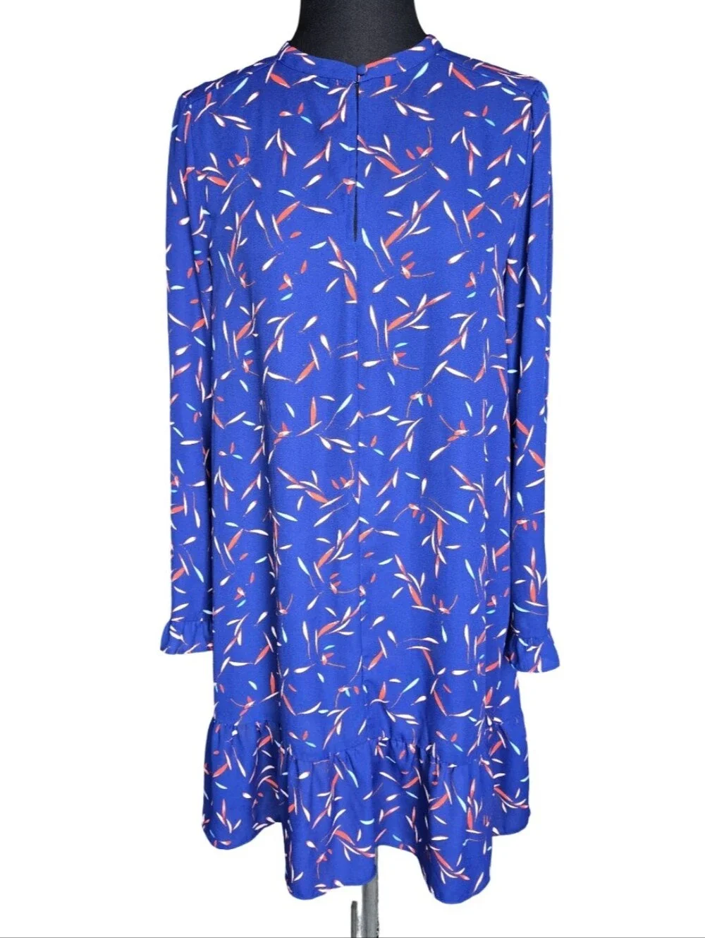 Banana Republic Blue Printed Long-Sleeve Ruffle-Hem Dress Size S Retro Casual - Picture 2 of 9
